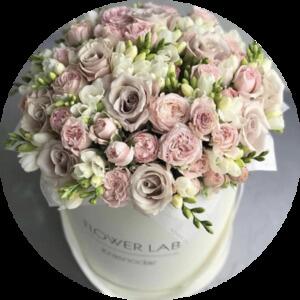 БУКЕТ «ФРЕЗИЯ, ПИОНОВИНАЯ РОЗА, РОЗА»